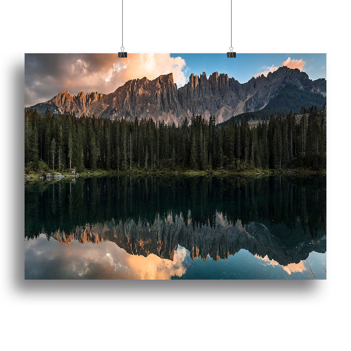 Sunset At Lake Carezza Canvas Print or Poster - Canvas Art Rocks - 2