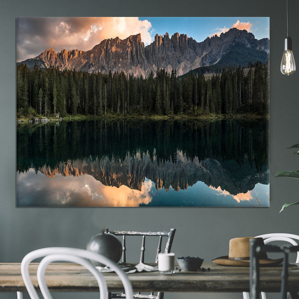 Sunset At Lake Carezza Canvas Print or Poster - Canvas Art Rocks - 3