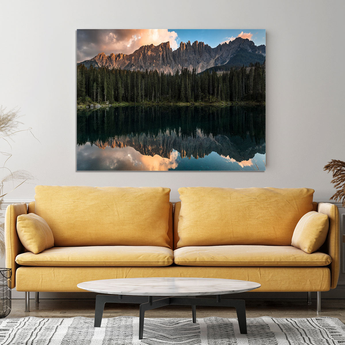 Sunset At Lake Carezza Canvas Print or Poster - Canvas Art Rocks - 4