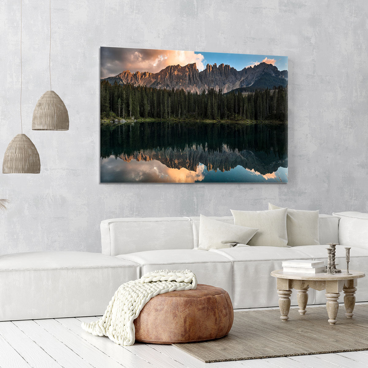Sunset At Lake Carezza Canvas Print or Poster - Canvas Art Rocks - 6