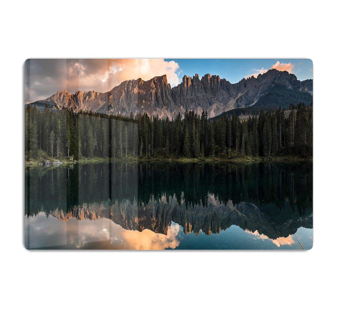 Sunset At Lake Carezza HD Metal Print - Canvas Art Rocks - 1