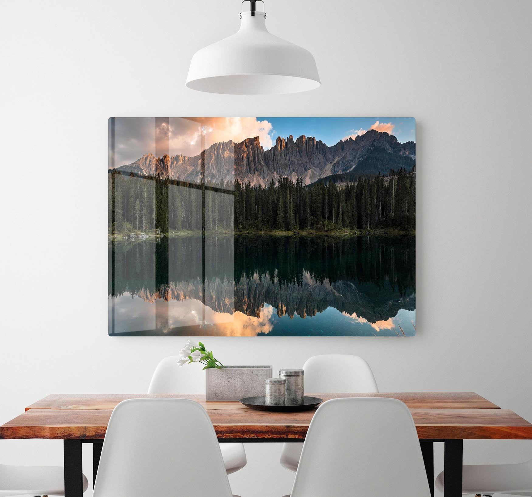 Sunset At Lake Carezza HD Metal Print - Canvas Art Rocks - 2