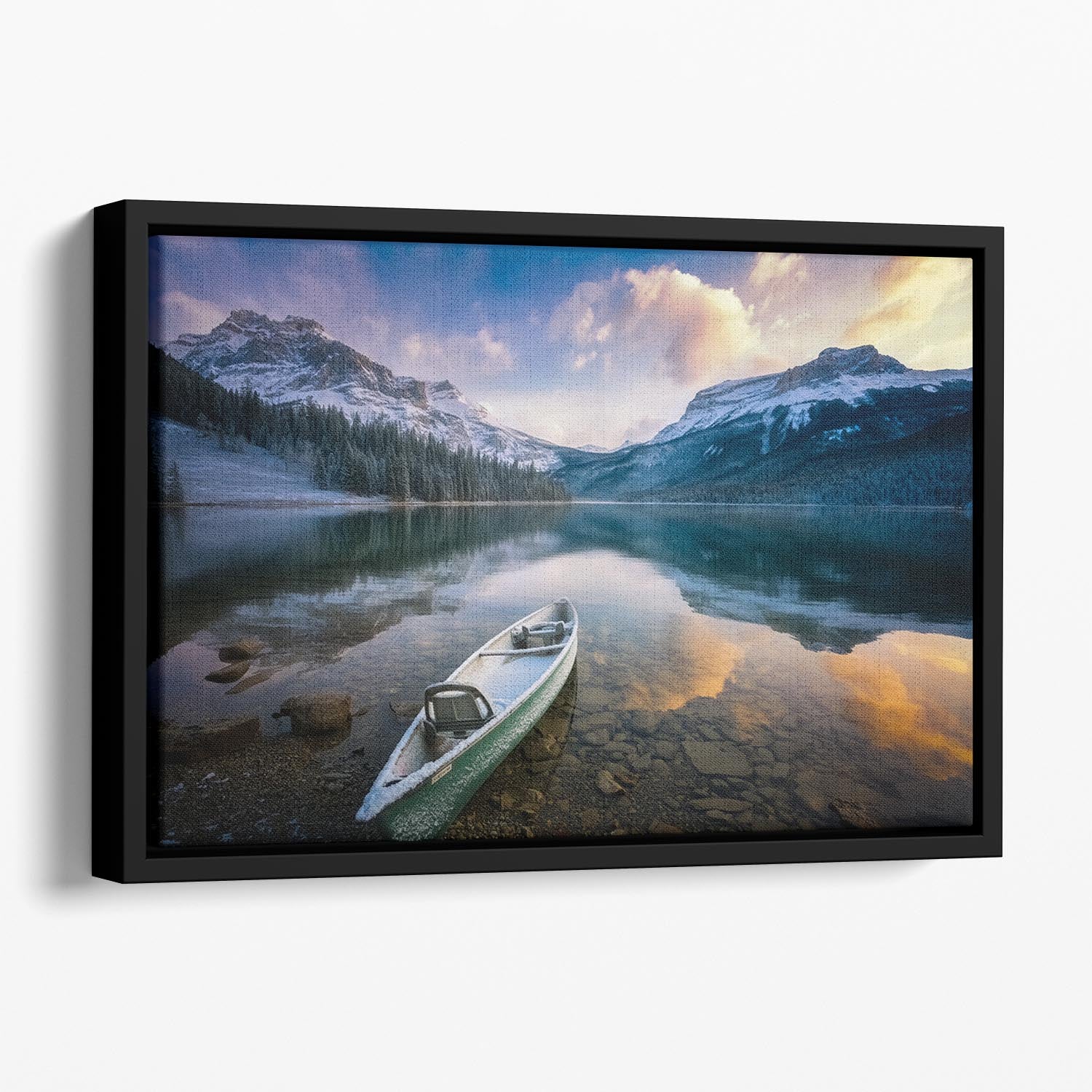 First Snow Emerald Lake Floating Framed Canvas - Canvas Art Rocks - 1