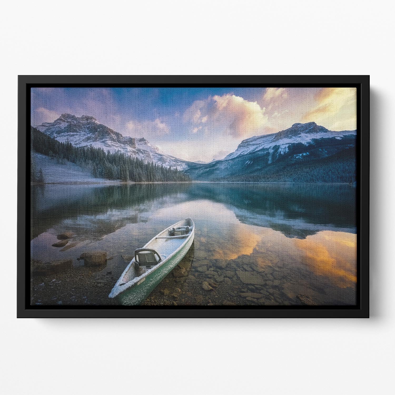 First Snow Emerald Lake Floating Framed Canvas - Canvas Art Rocks - 2