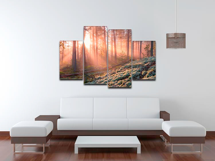 Fog In The Forest With White Moss In The Forground 4 Split Panel Canvas - Canvas Art Rocks - 3