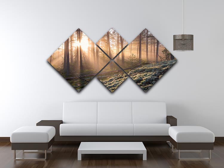 Fog In The Forest With White Moss In The Forground 4 Square Multi Panel Canvas - Canvas Art Rocks - 3