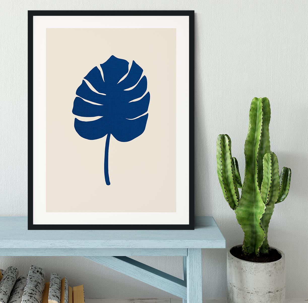 Monstera Canvas Blue Framed Print - Canvas Art Rocks - 1