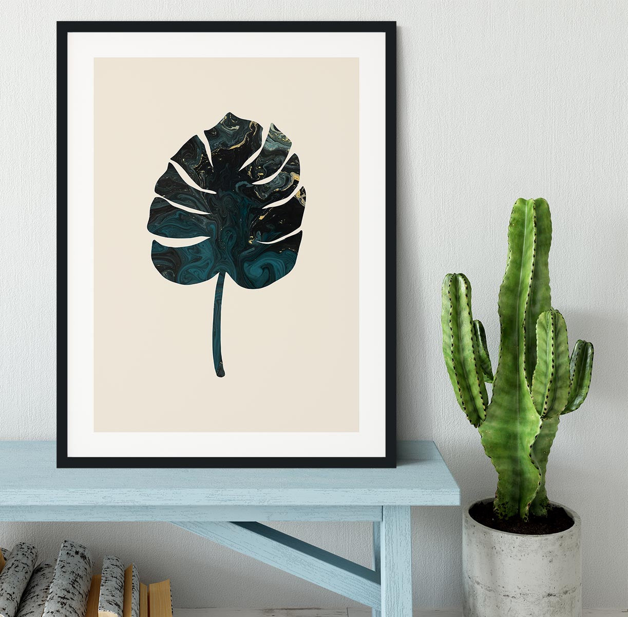 Monstera Marble Green Framed Print - Canvas Art Rocks - 1