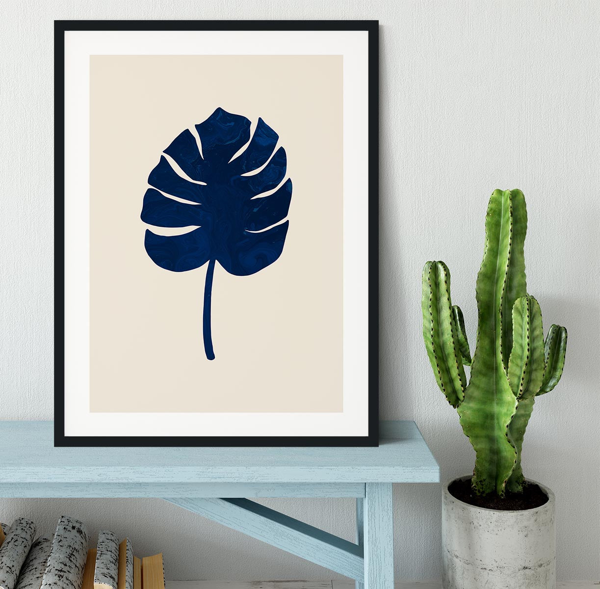 Monstera Marble Blue Framed Print - Canvas Art Rocks - 1