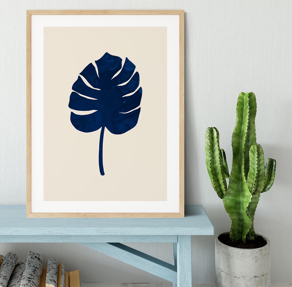 Monstera Marble Blue Framed Print - Canvas Art Rocks - 3