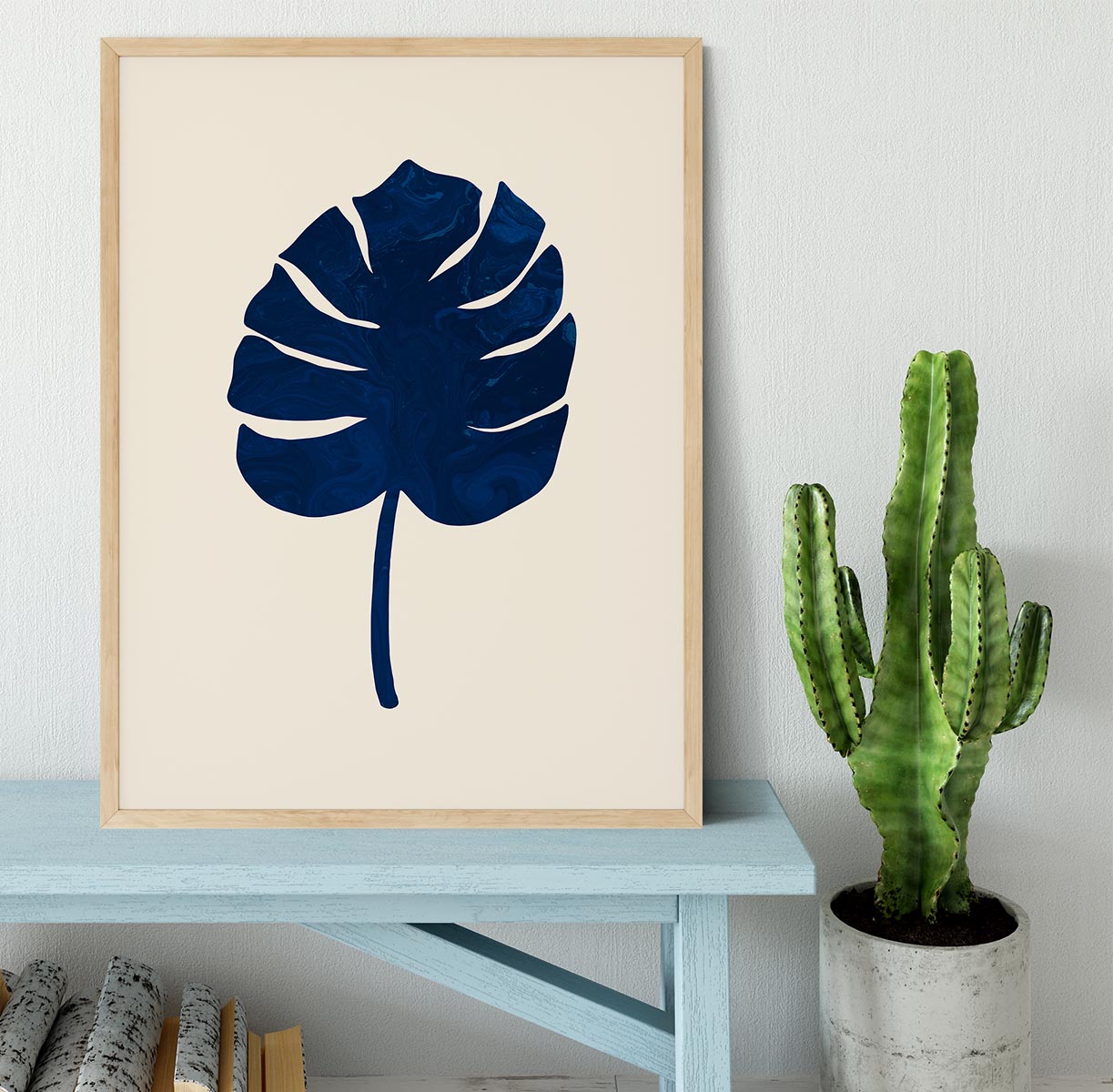 Monstera Marble Blue Framed Print - Canvas Art Rocks - 4