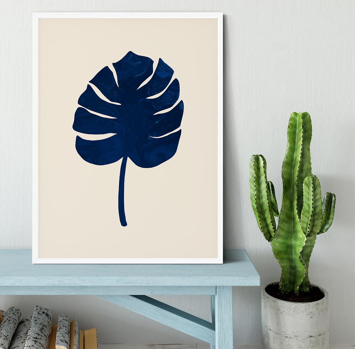 Monstera Marble Blue Framed Print - Canvas Art Rocks -6