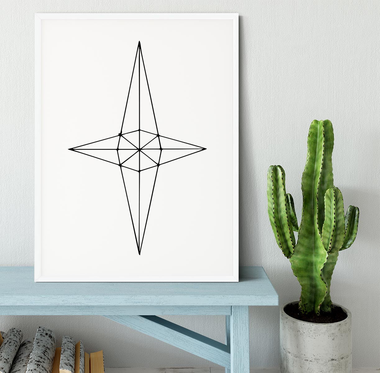 Grid Star White Framed Print - Canvas Art Rocks -6