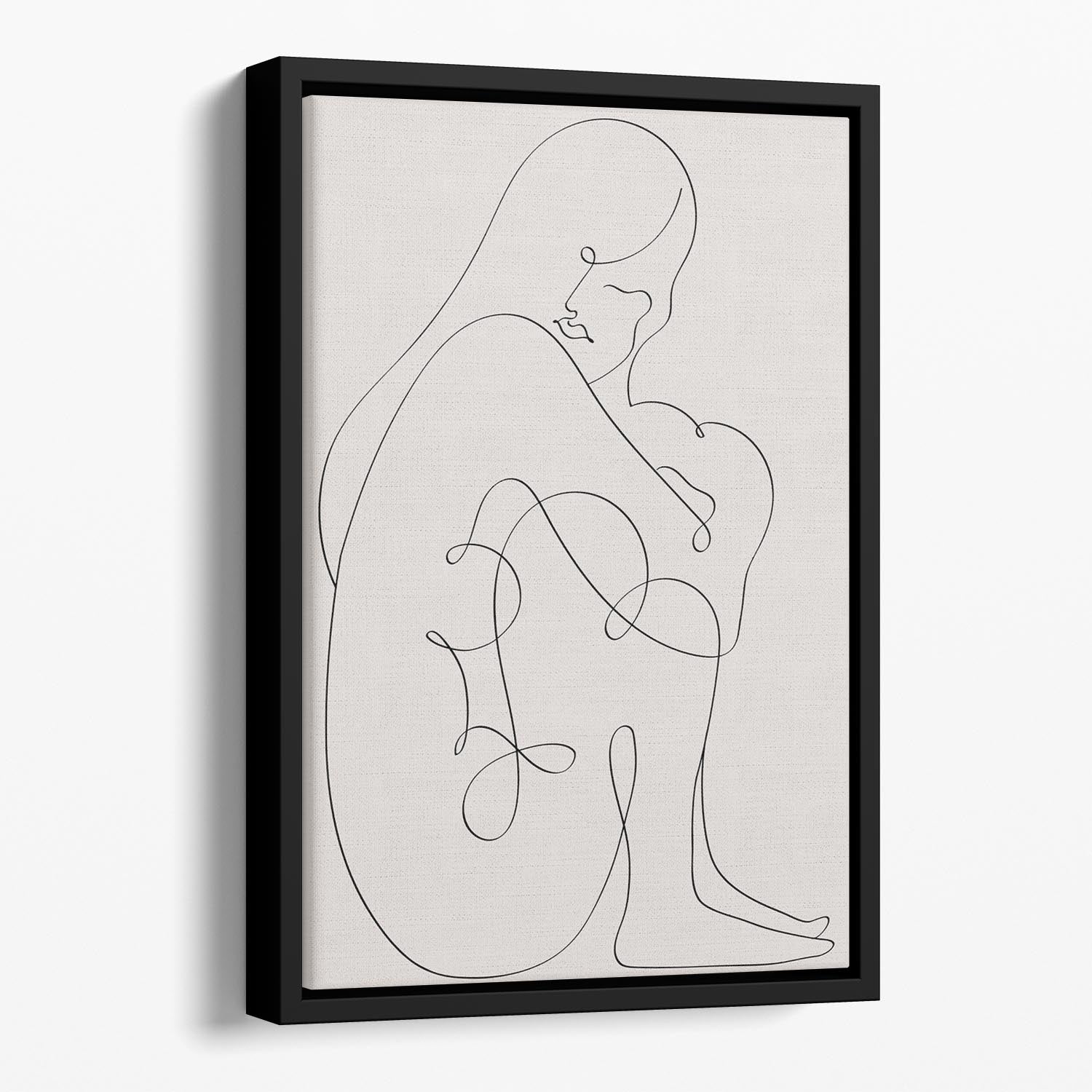 Woman Lines Black Floating Framed Canvas - Canvas Art Rocks - 1