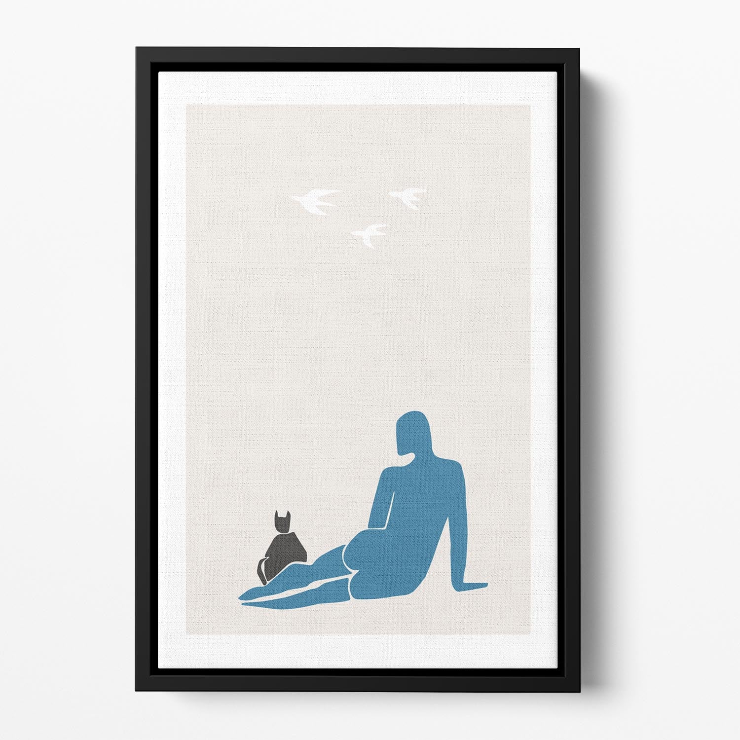 Woman and Cat Floating Framed Canvas - Canvas Art Rocks - 2