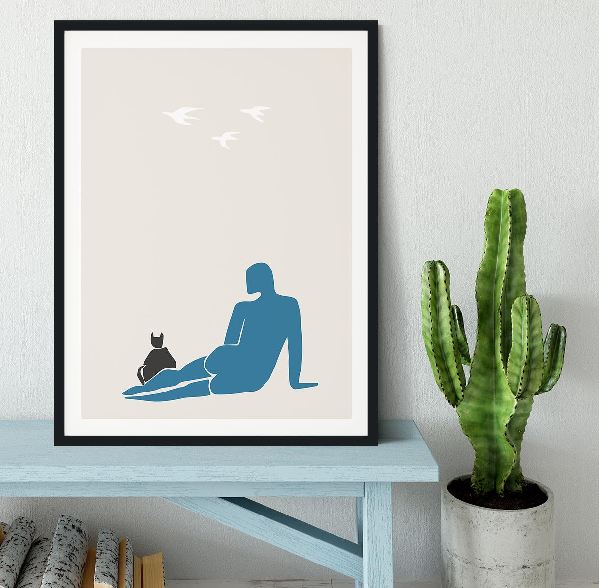 Woman and Cat Framed Print - Canvas Art Rocks - 2