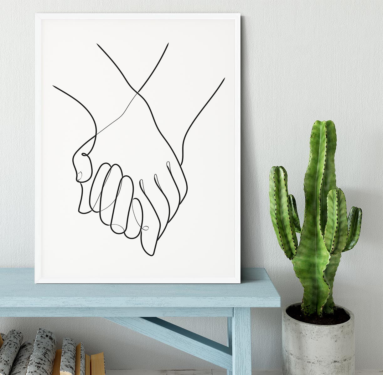 Holding Hands Lines Framed Print - Canvas Art Rocks -6