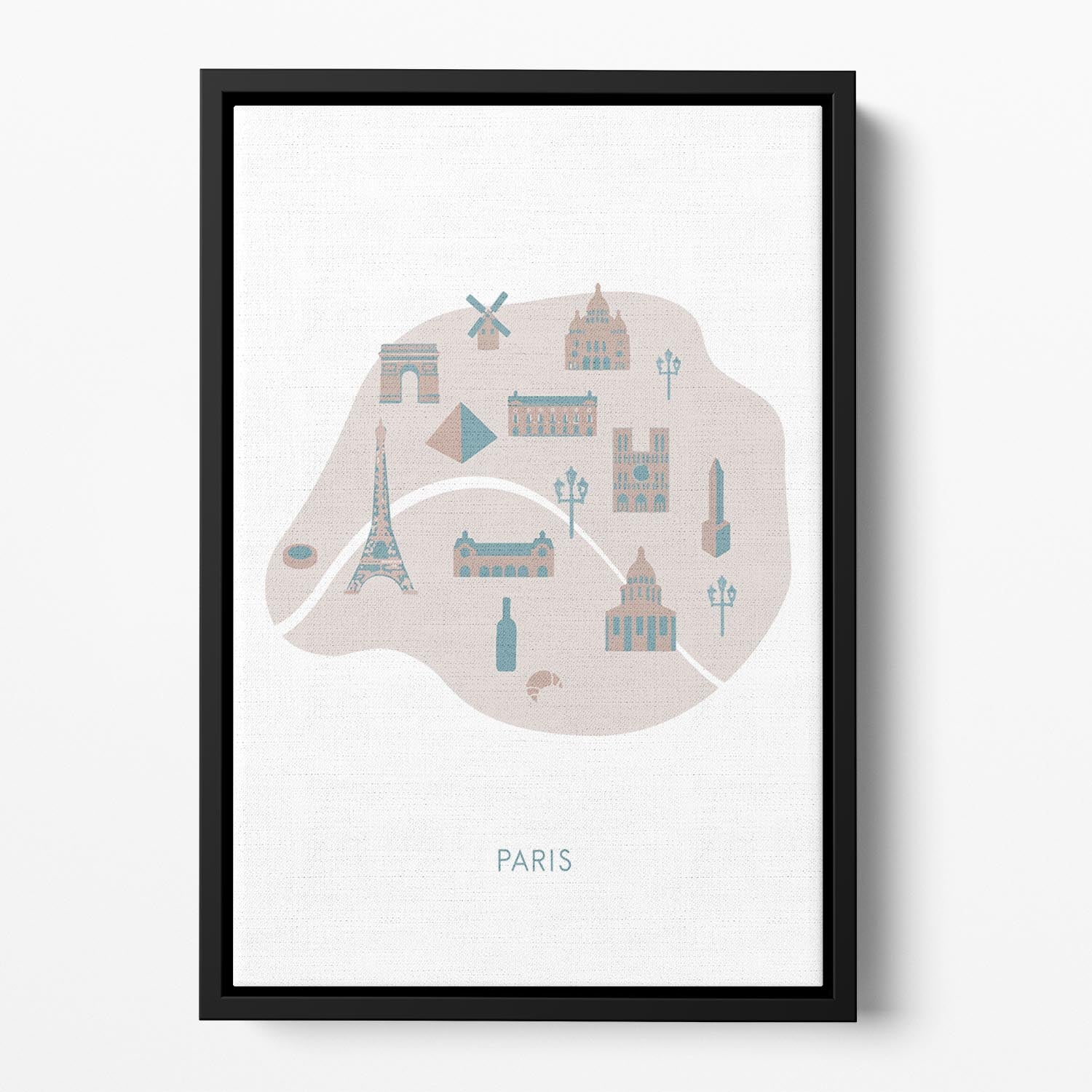 Paris Map Floating Framed Canvas - Canvas Art Rocks - 2