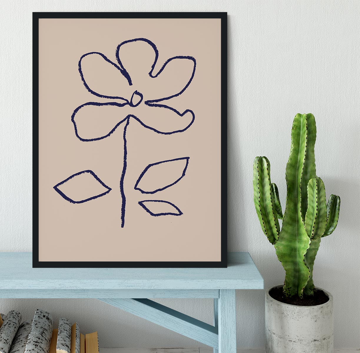 Oil Pastel Flower Blue Framed Print - Canvas Art Rocks - 2