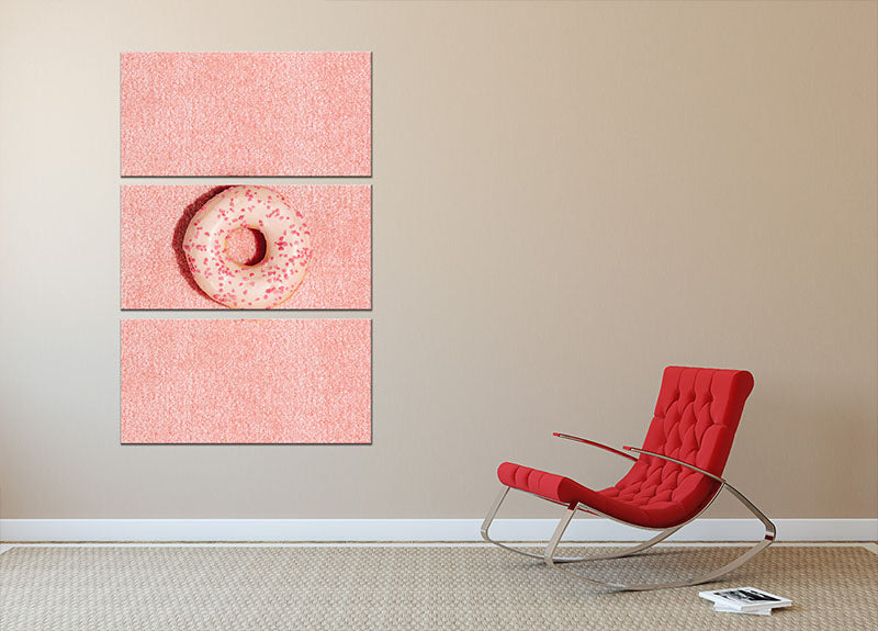 Pink Doughnut 3 Split Panel Canvas Print - Canvas Art Rocks - 2