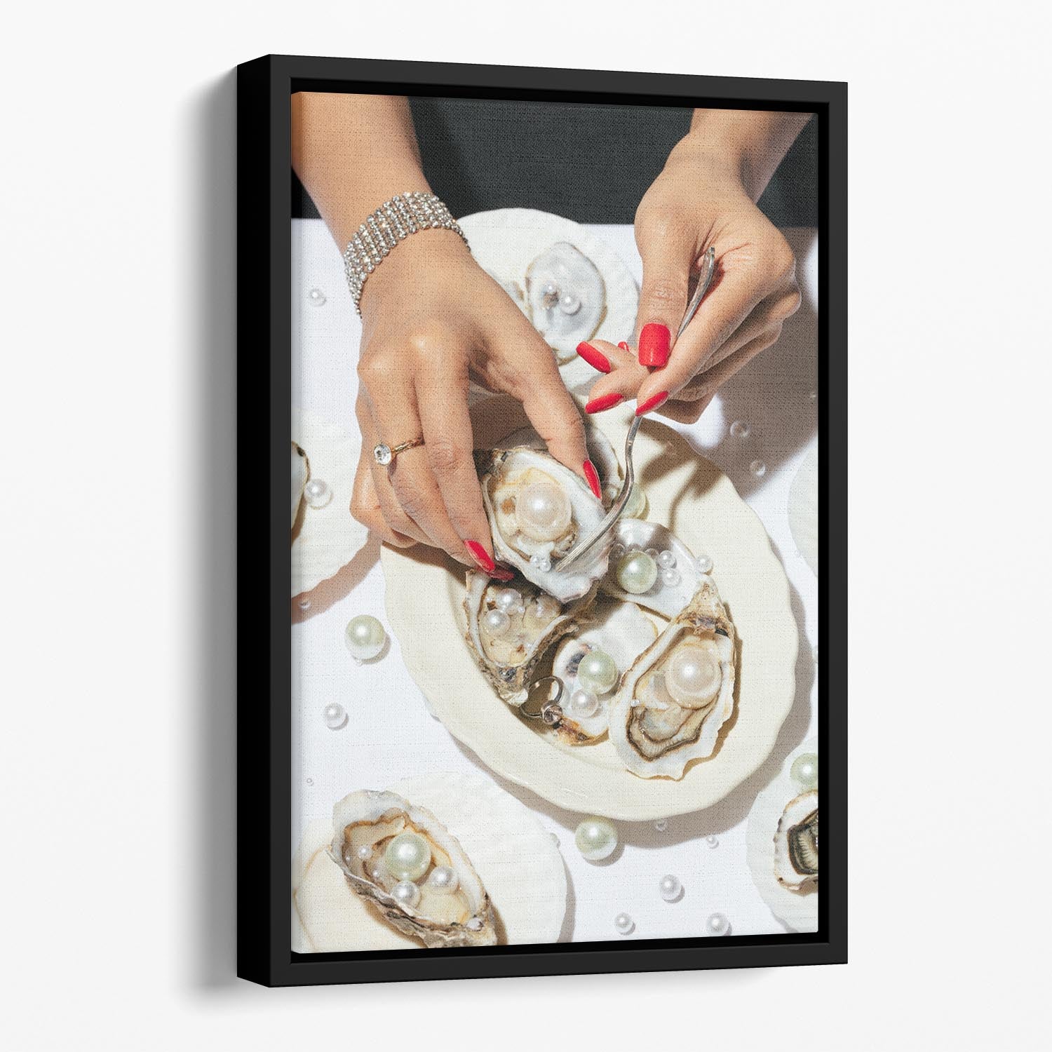 Oyster a Pearls No 01 Floating Framed Canvas - Canvas Art Rocks - 1