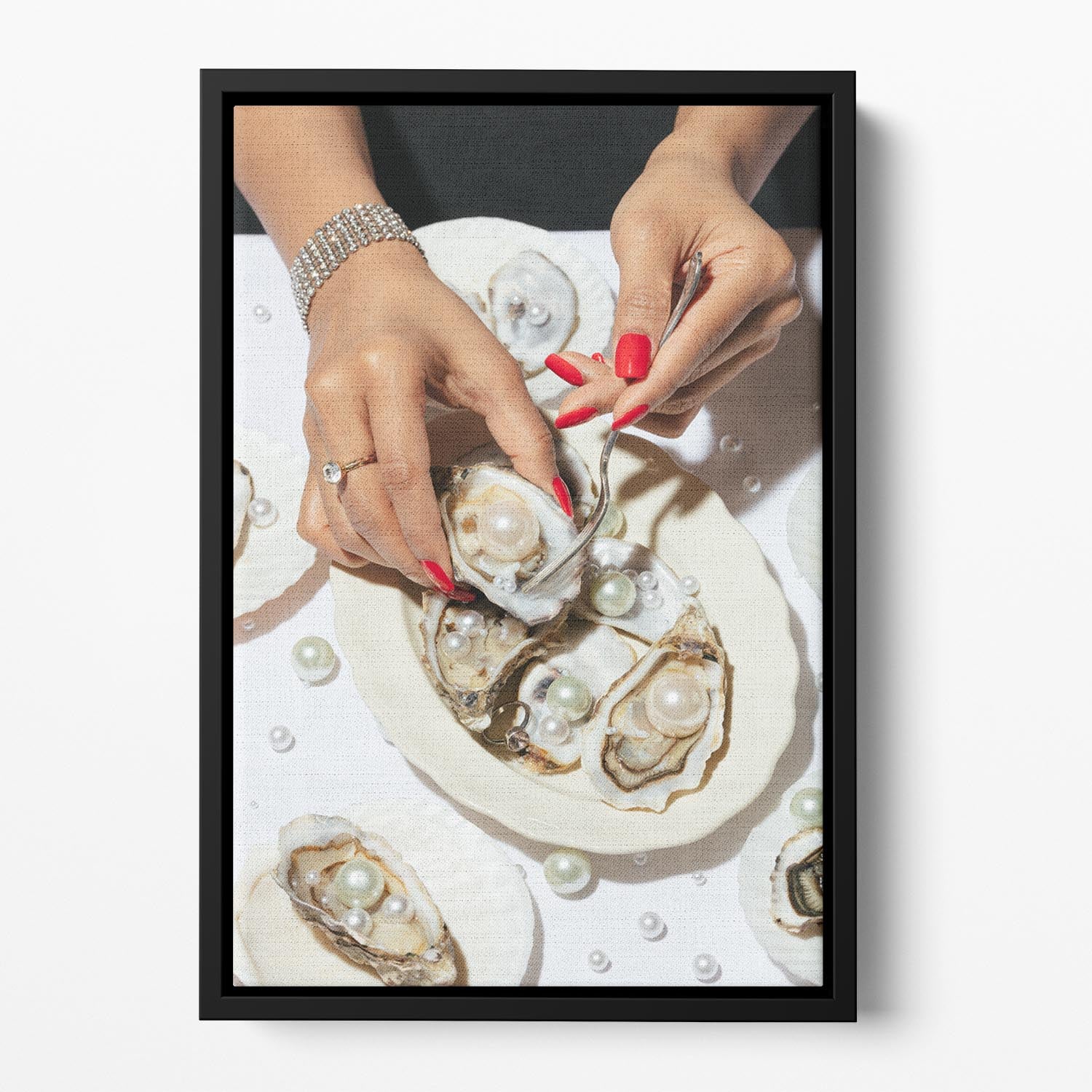 Oyster a Pearls No 01 Floating Framed Canvas - Canvas Art Rocks - 2