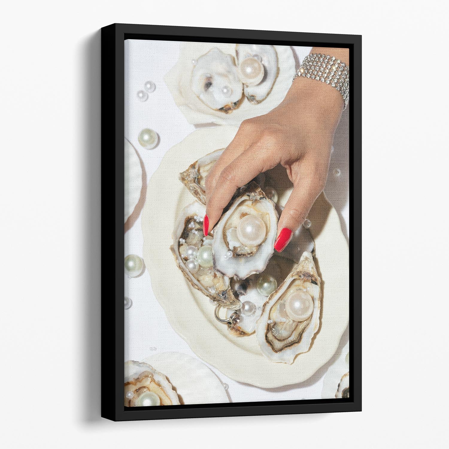 Oysters a Pearls No 02 Floating Framed Canvas - Canvas Art Rocks - 1