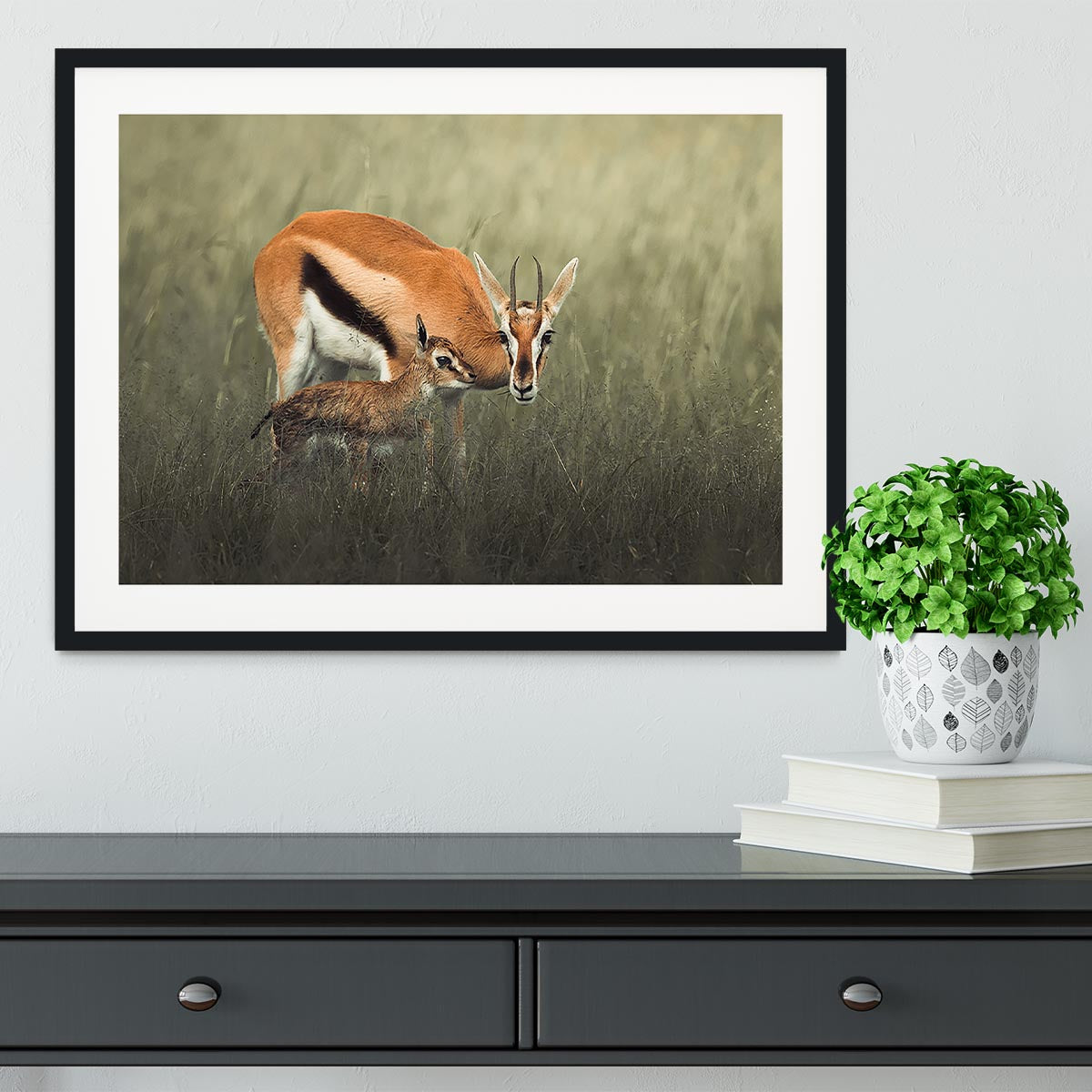 Gazelles Grazing Framed Print - Canvas Art Rocks - 1