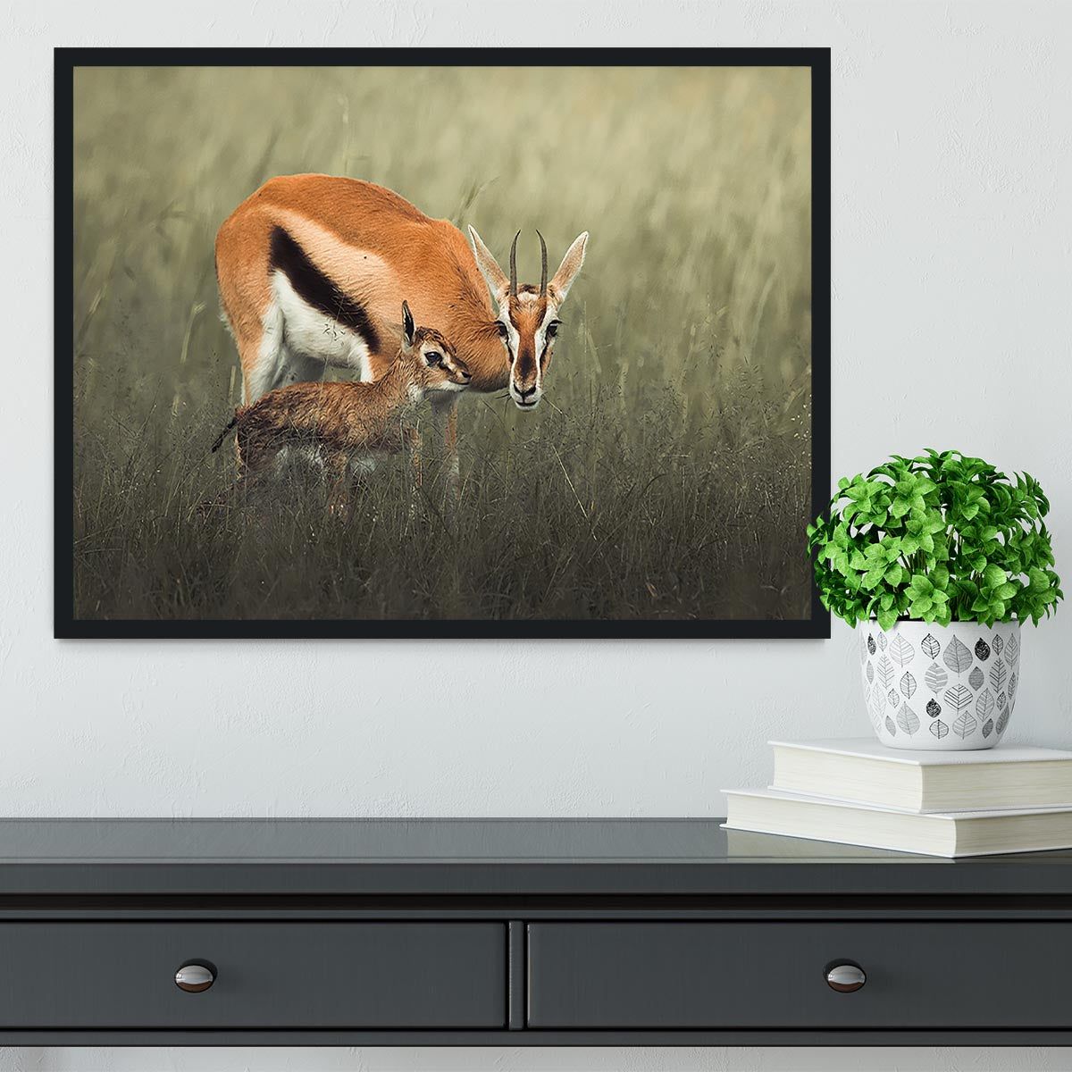 Gazelles Grazing Framed Print - Canvas Art Rocks - 2