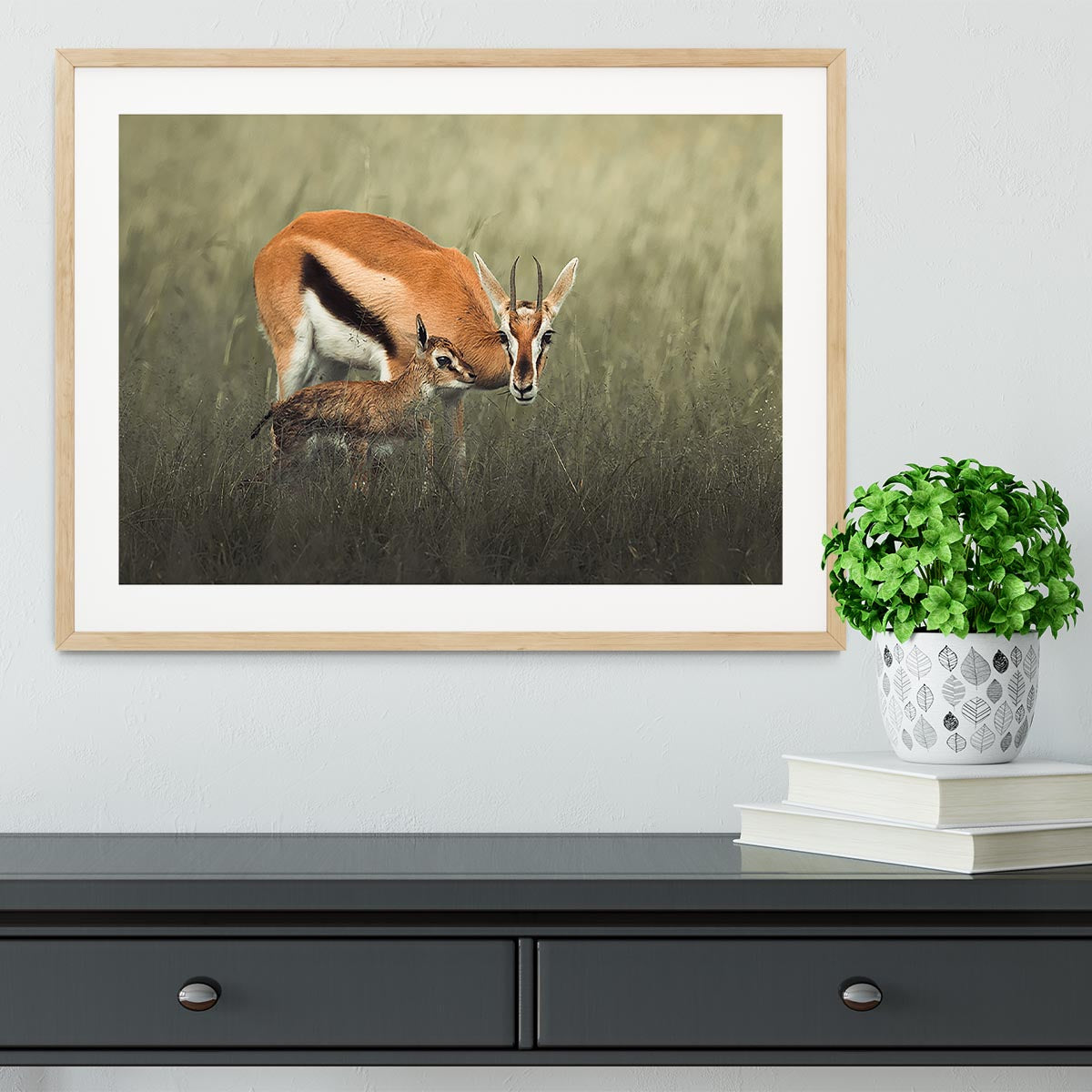 Gazelles Grazing Framed Print - Canvas Art Rocks - 3