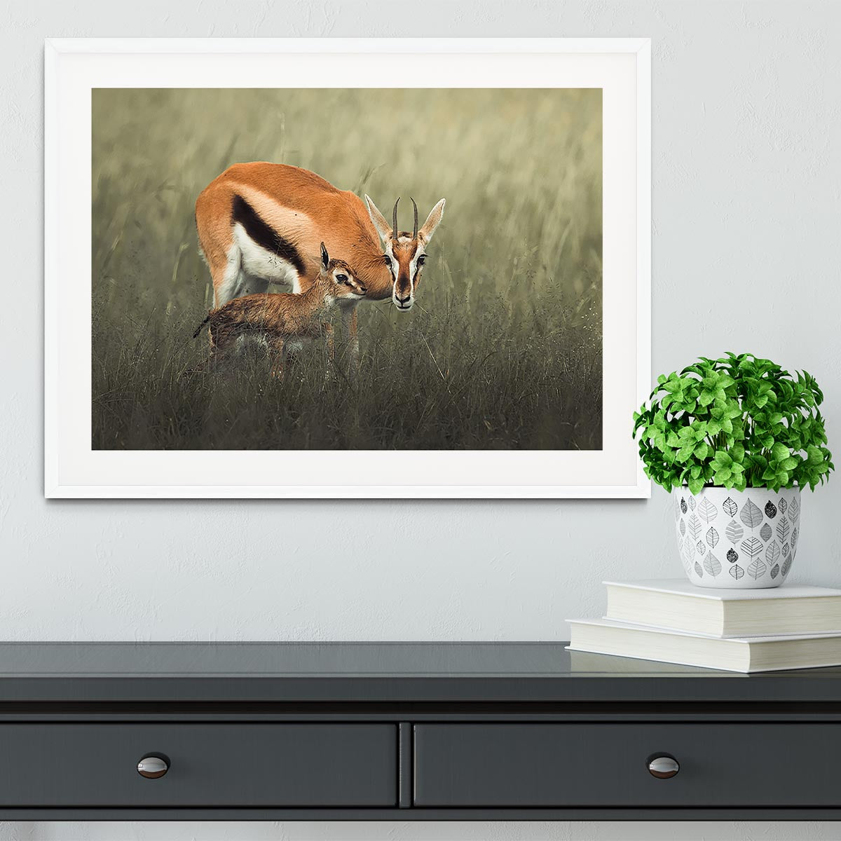 Gazelles Grazing Framed Print - Canvas Art Rocks - 5
