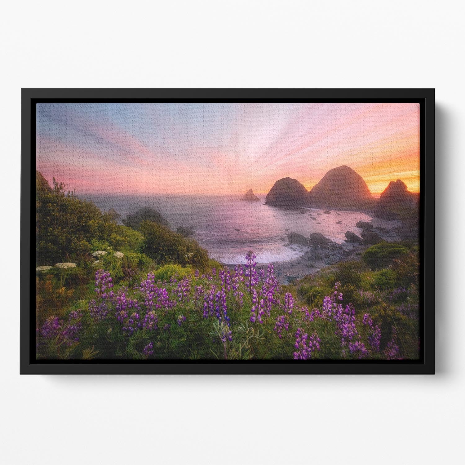Sister Rocks with Lupin Blooms Floating Framed Canvas - Canvas Art Rocks - 2