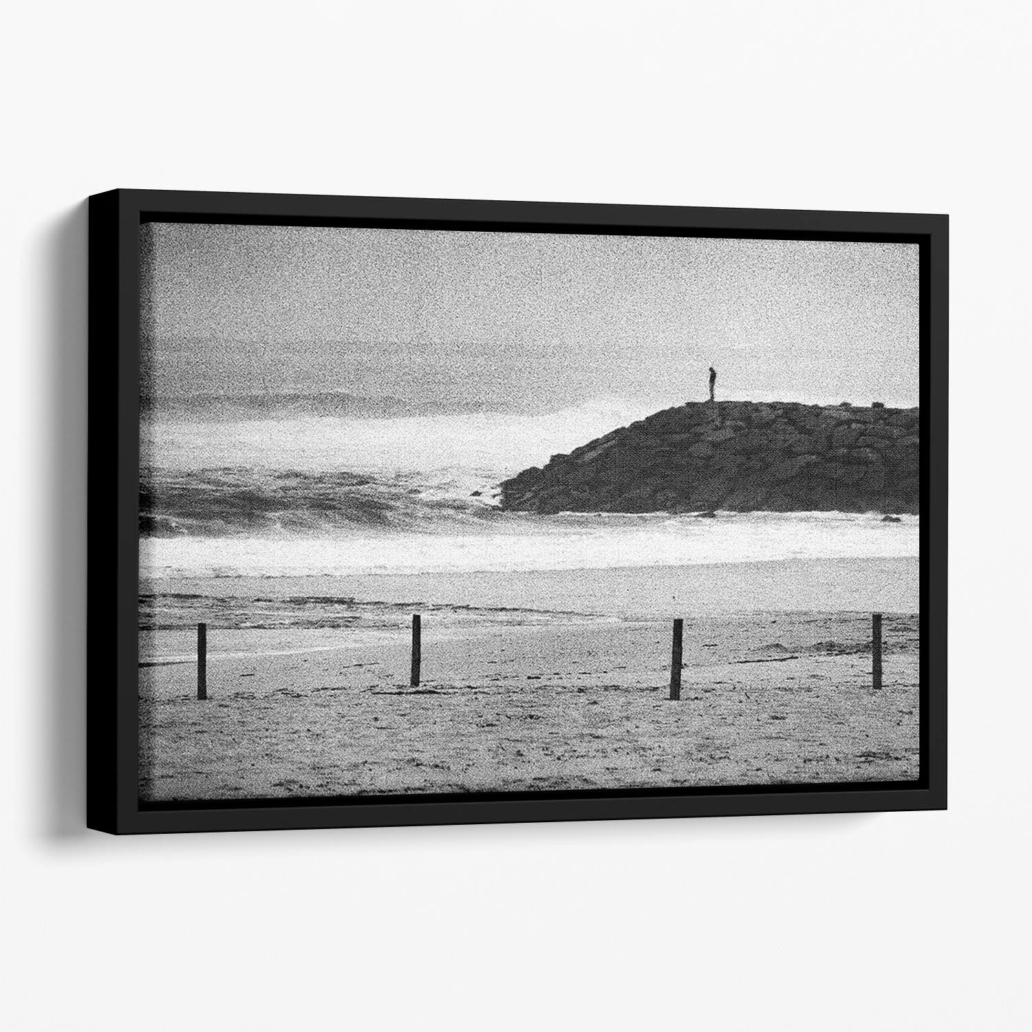 A Lone Figure On The Cliffs Floating Framed Canvas - Canvas Art Rocks - 1