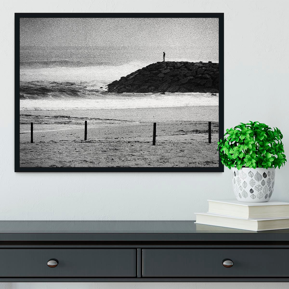 A Lone Figure On The Cliffs Framed Print - Canvas Art Rocks - 2