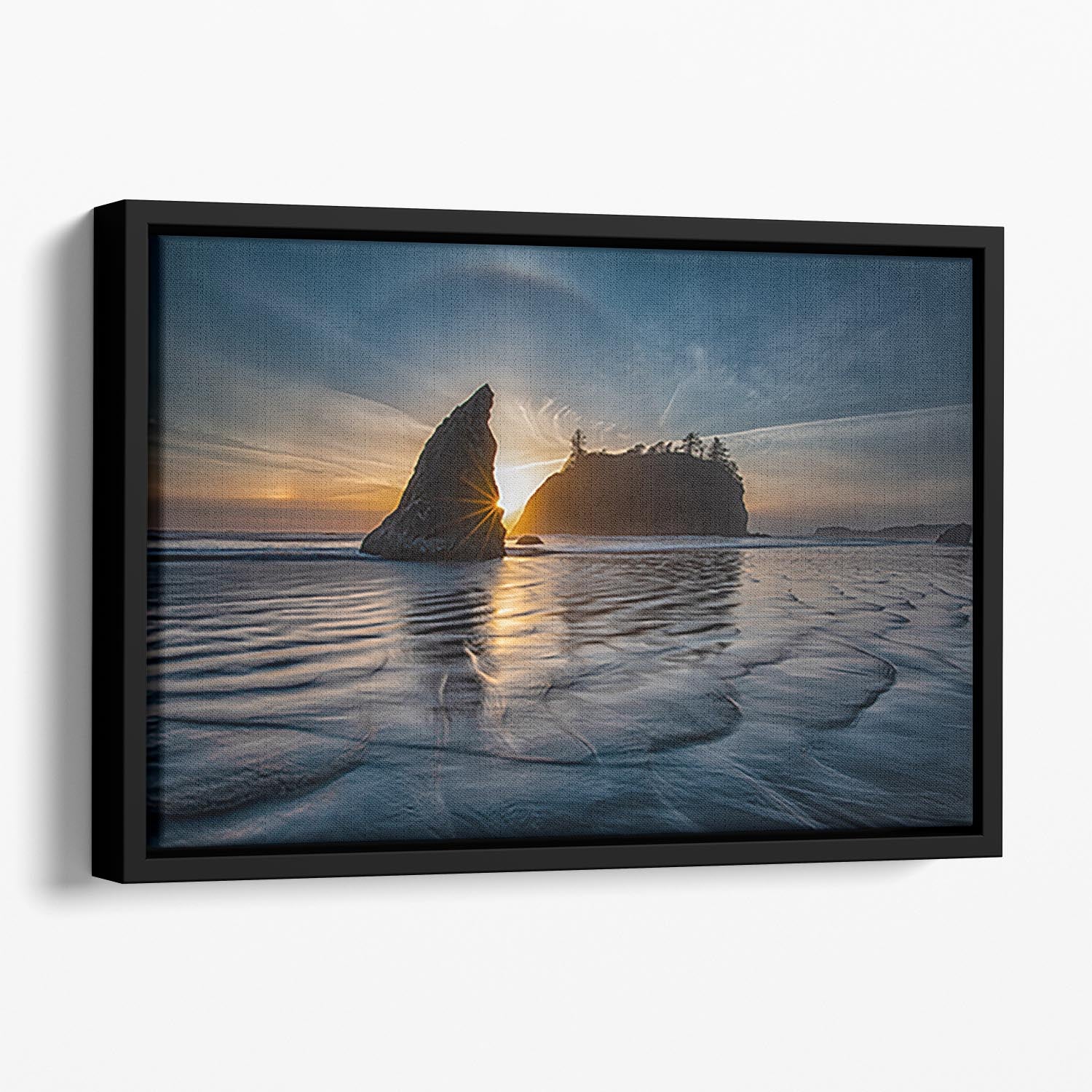 Sunset at Ruby Beach Floating Framed Canvas - Canvas Art Rocks - 1