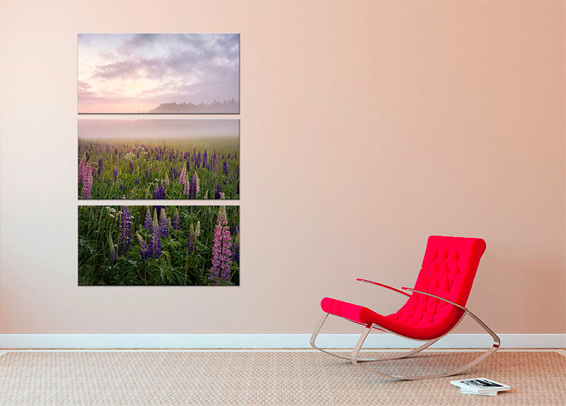 Lupines On A Foggy Day 3 Split Panel Canvas Print - Canvas Art Rocks - 2