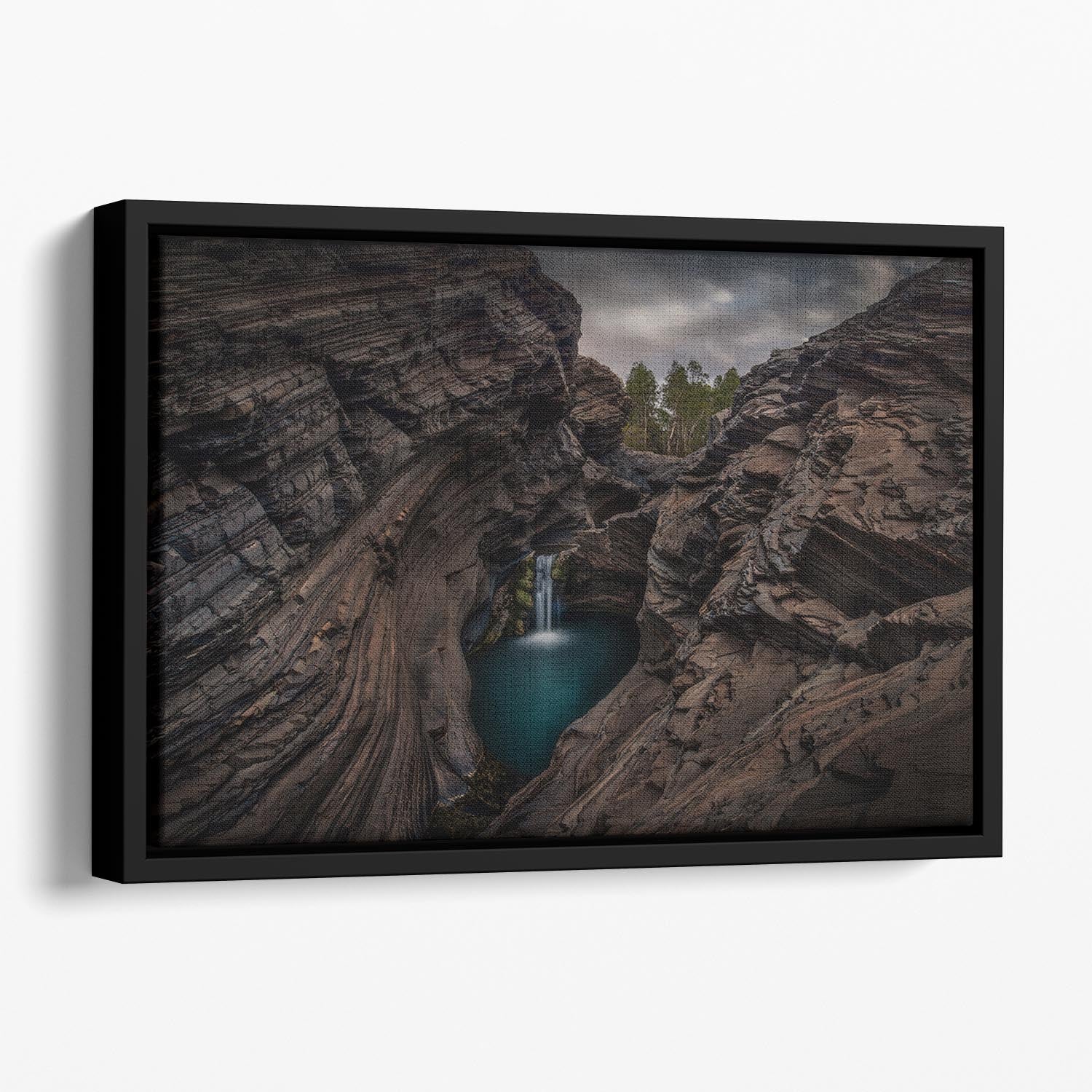 Karijini National Park Waterfall Floating Framed Canvas - Canvas Art Rocks - 1