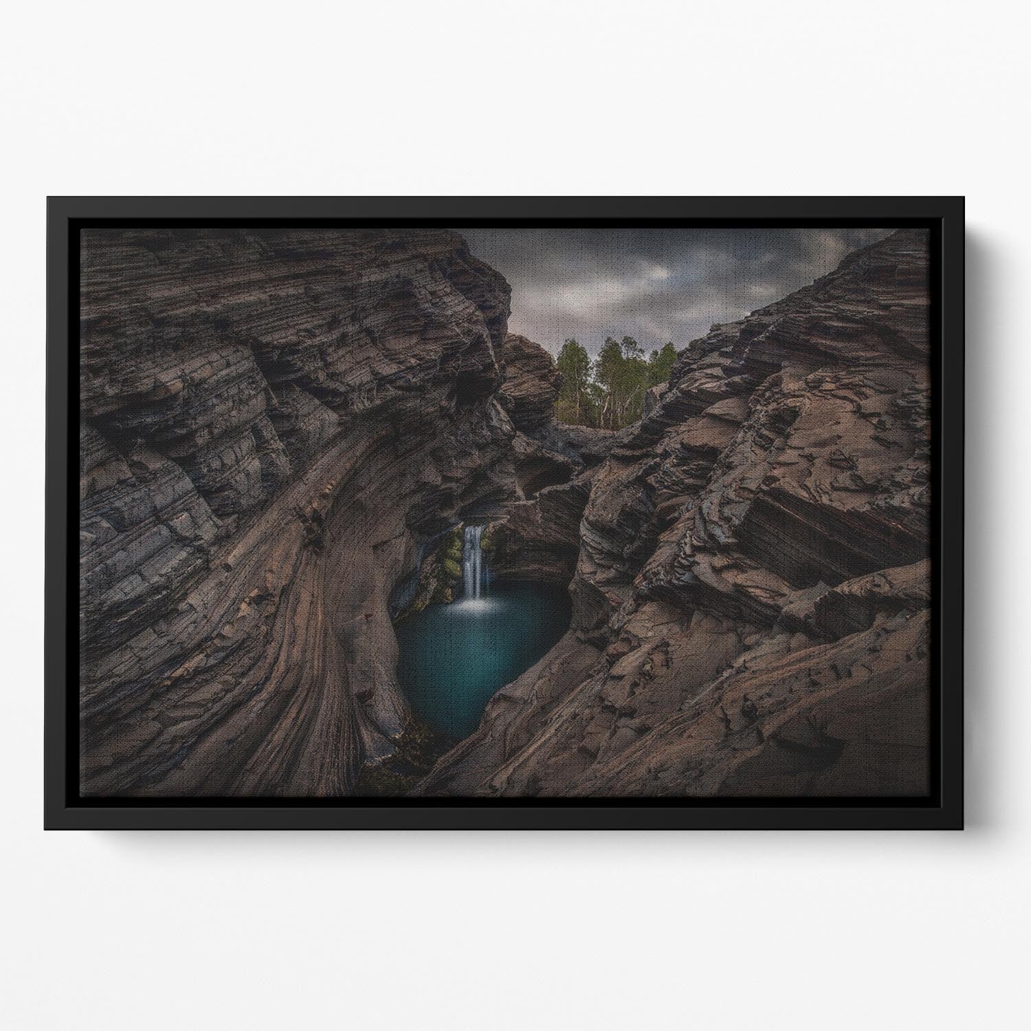 Karijini National Park Waterfall Floating Framed Canvas - Canvas Art Rocks - 2