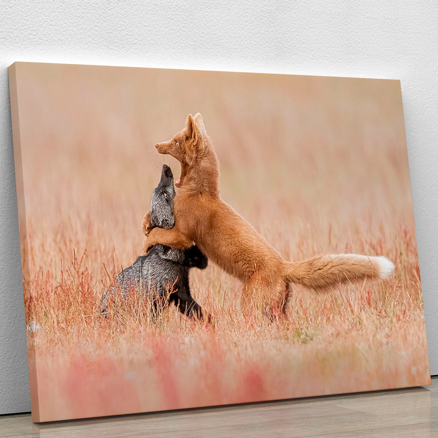 Two Foxes Playing In The Grass Canvas Print or Poster - Canvas Art Rocks - 1
