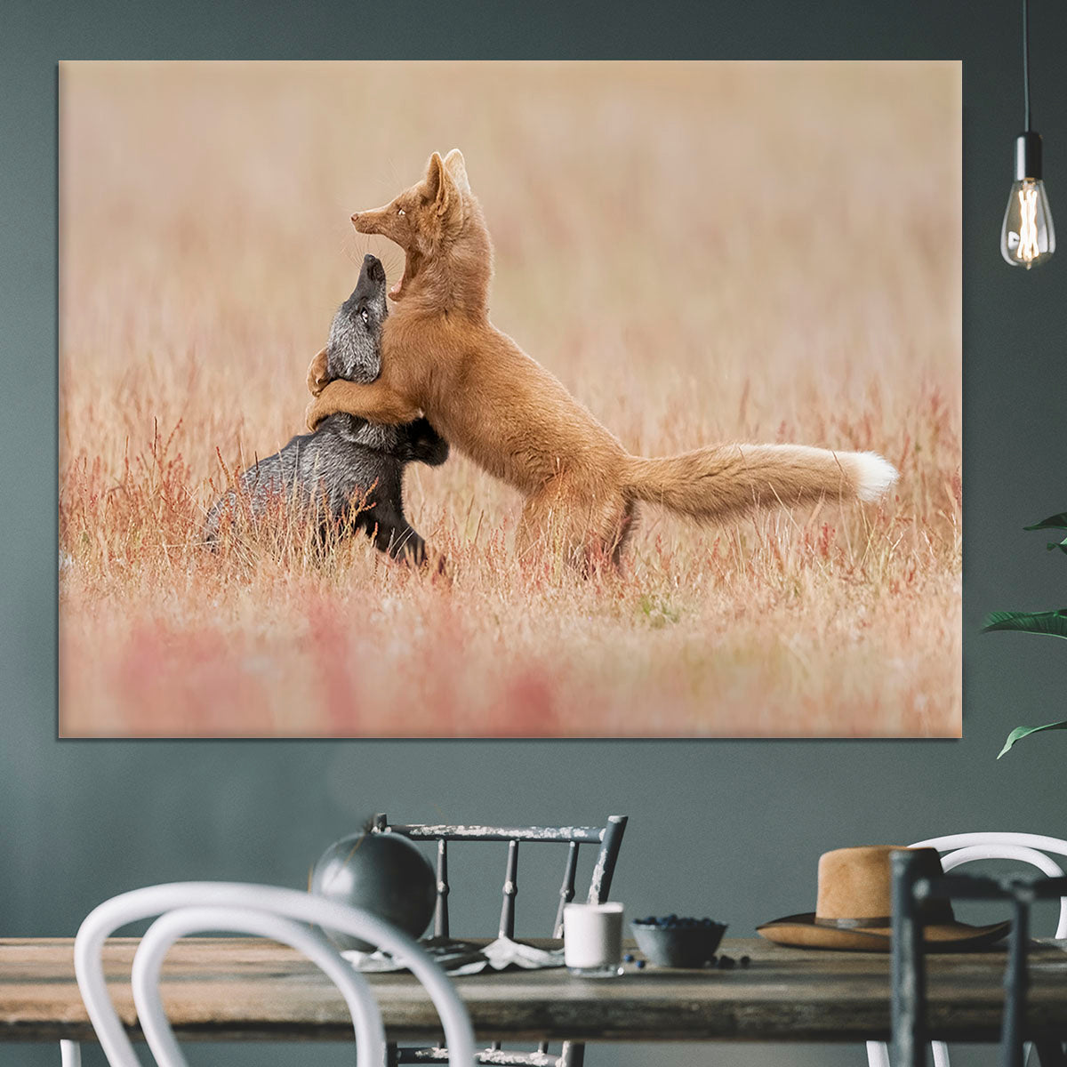 Two Foxes Playing In The Grass Canvas Print or Poster - Canvas Art Rocks - 3