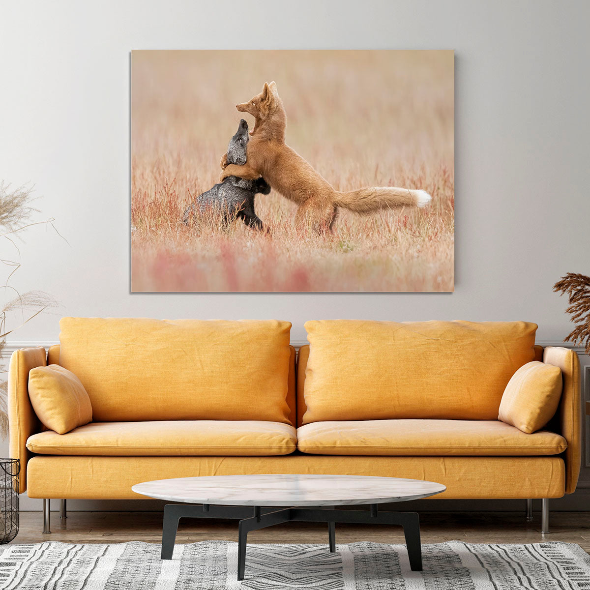 Two Foxes Playing In The Grass Canvas Print or Poster - Canvas Art Rocks - 4