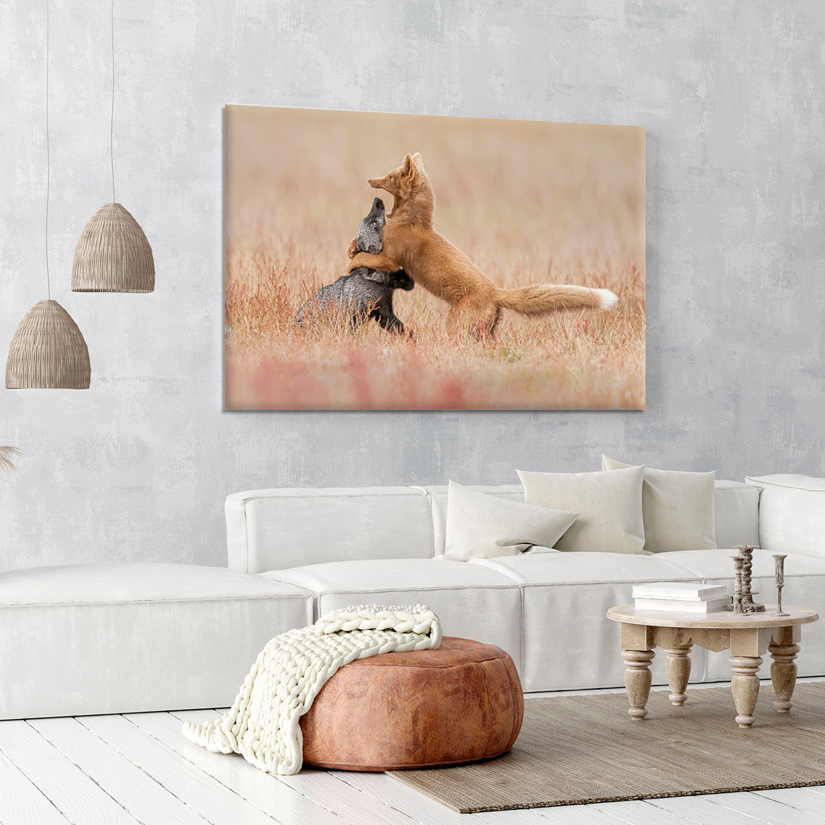 Two Foxes Playing In The Grass Canvas Print or Poster - Canvas Art Rocks - 6