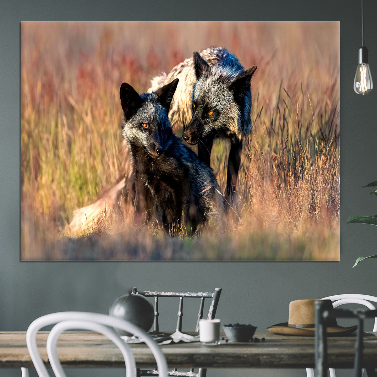 Two Black Foxes Canvas Print or Poster - Canvas Art Rocks - 3