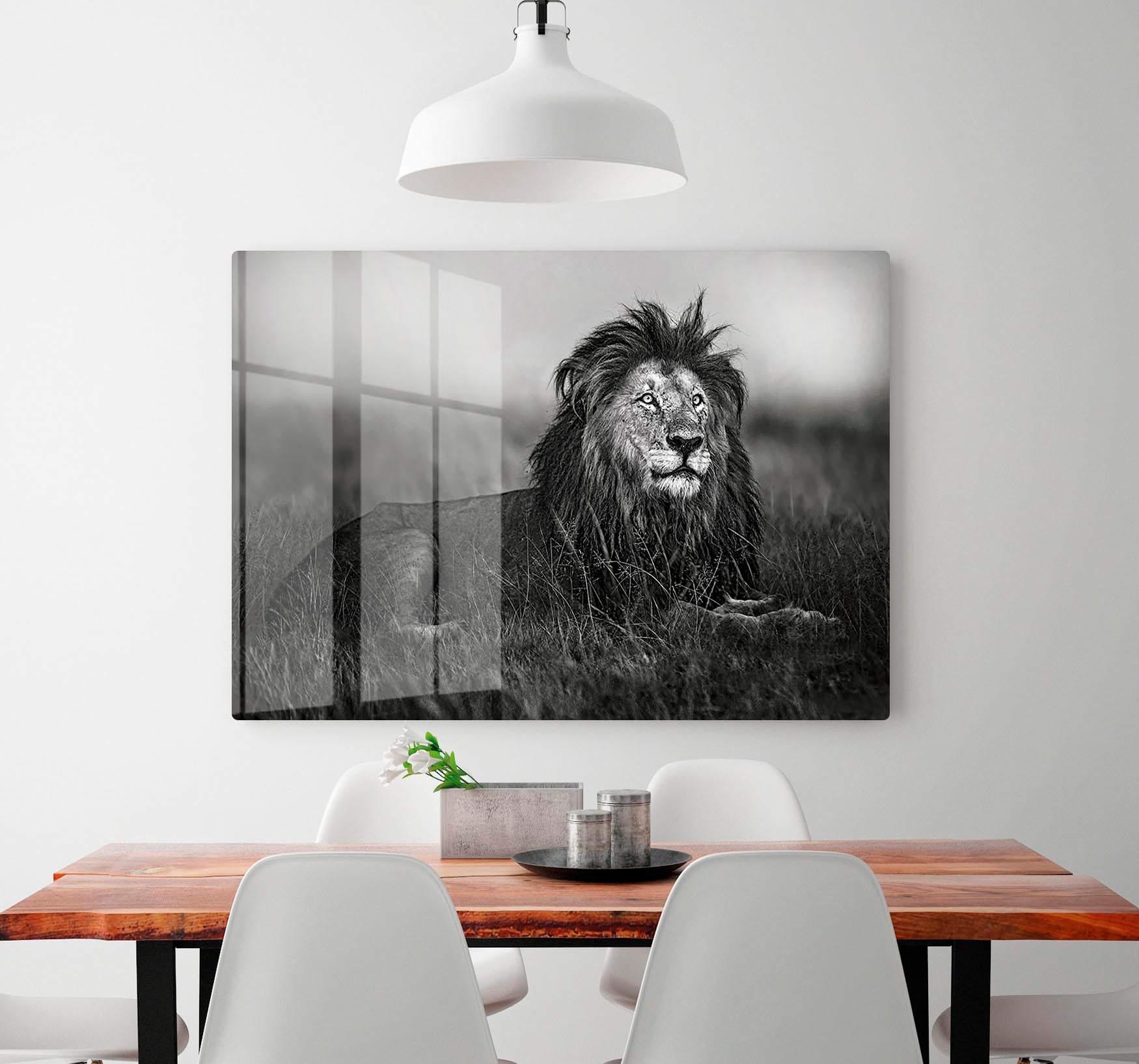 Greyscale Lion HD Metal Print - Canvas Art Rocks - 2