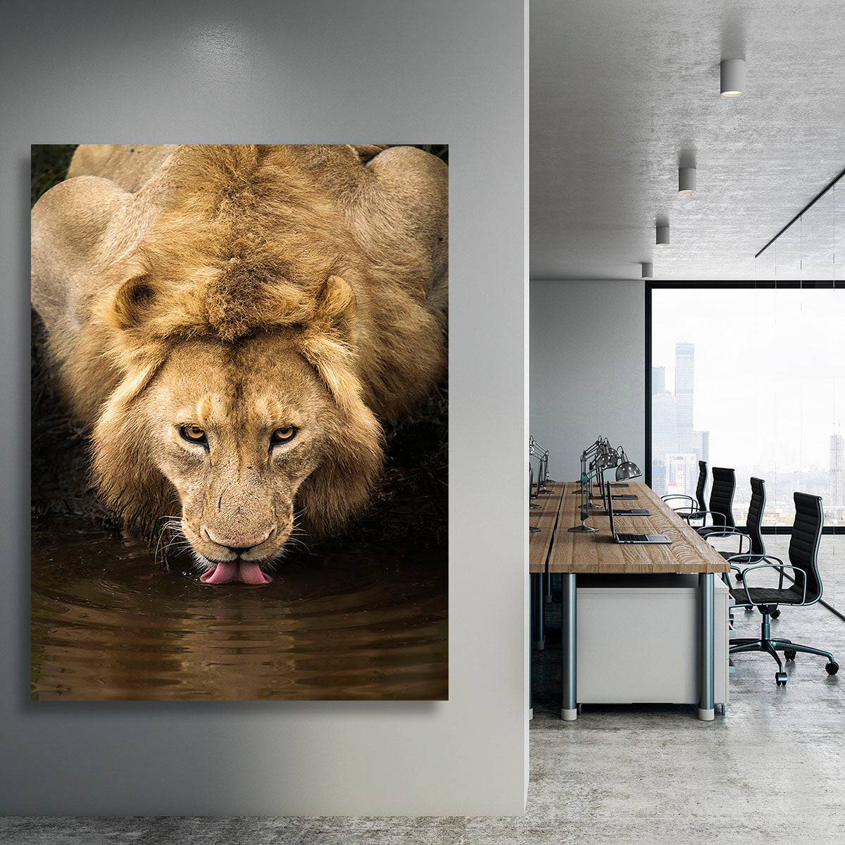 A Thirsty Lion Canvas Print or Poster - Canvas Art Rocks - 3