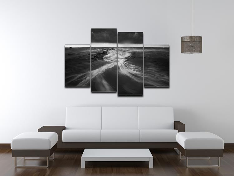 Coastline In Greyscale 4 Split Panel Canvas - Canvas Art Rocks - 3