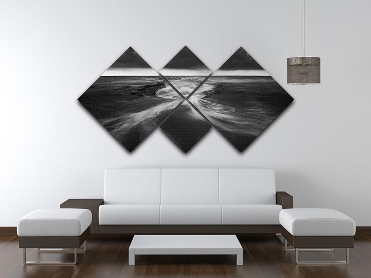 Coastline In Greyscale 4 Square Multi Panel Canvas - Canvas Art Rocks - 3