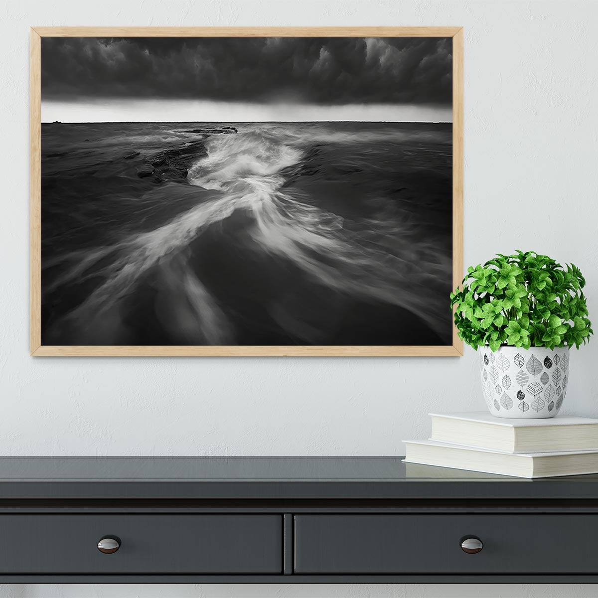 Coastline In Greyscale Framed Print - Canvas Art Rocks - 4