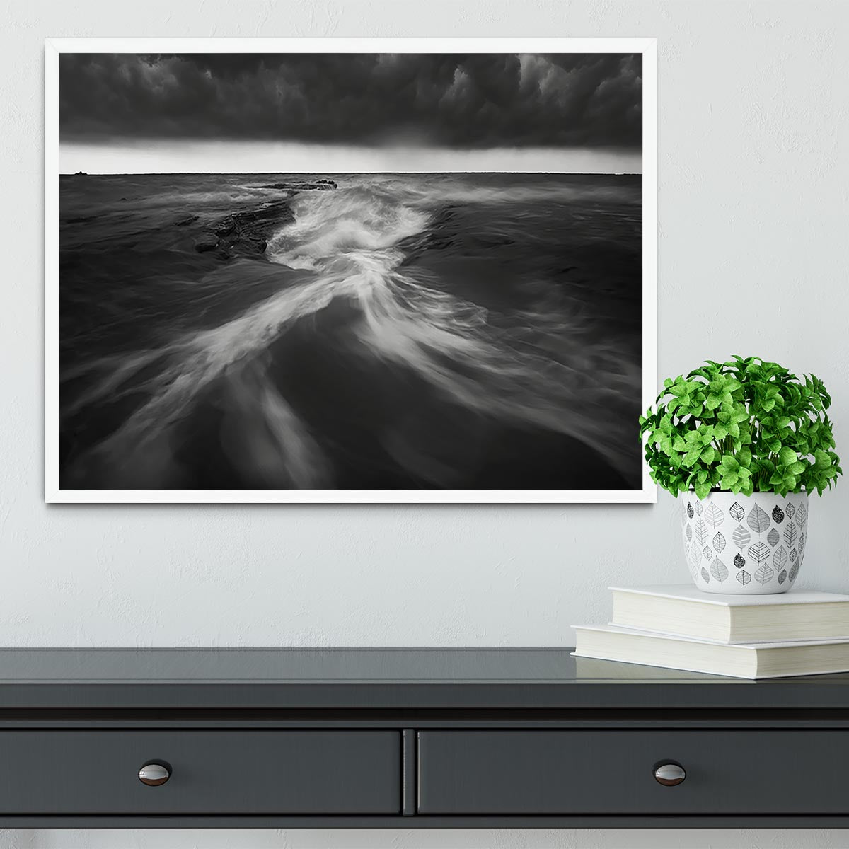 Coastline In Greyscale Framed Print - Canvas Art Rocks -6