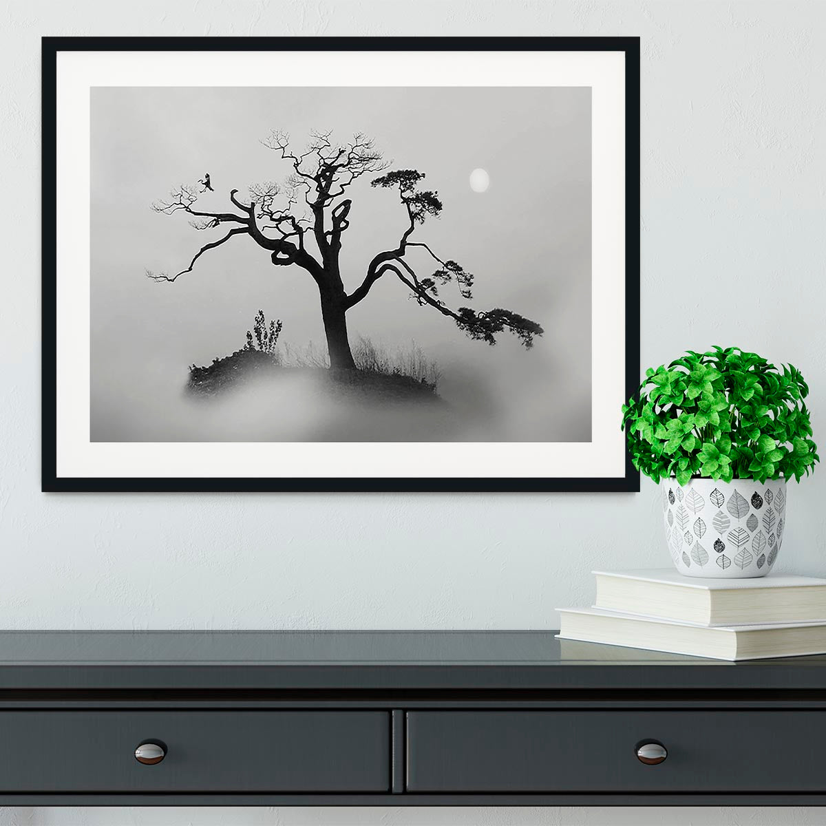 Pine tree In The Fog Framed Print - Canvas Art Rocks - 1